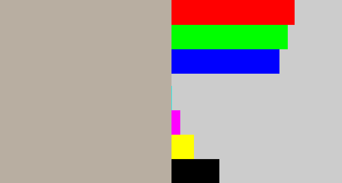 Hex color #b8aea1 - pinkish grey