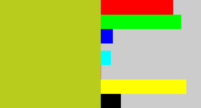 Hex color #b8cc1e - yellowish green