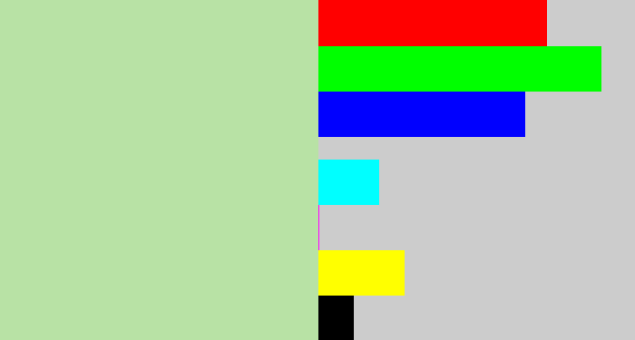 Hex color #b8e2a5 - light grey green