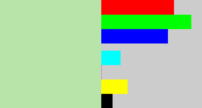 Hex color #b8e3a9 - light grey green