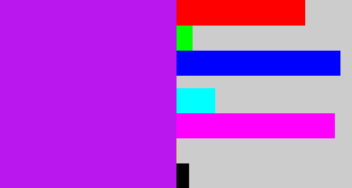 Hex color #b917ed - neon purple