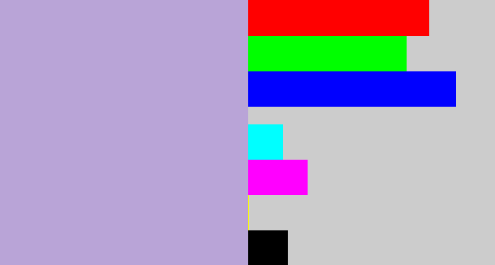 Hex color #b9a4d7 - pale purple