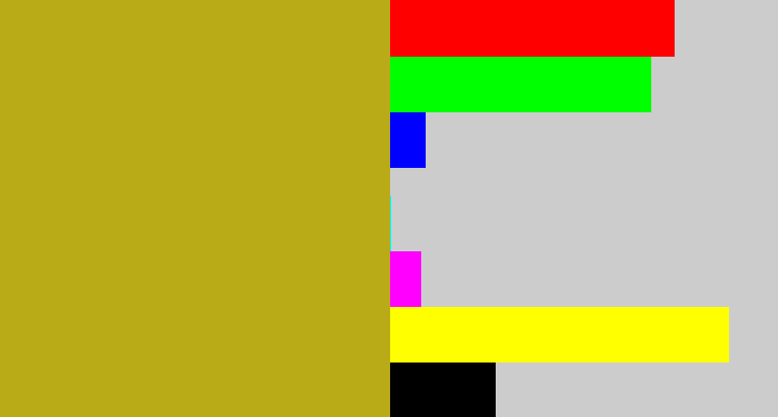 Hex color #b9ab18 - muddy yellow