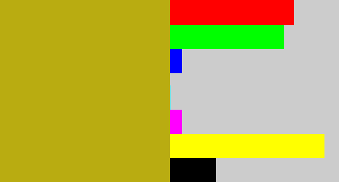 Hex color #b9ac11 - muddy yellow