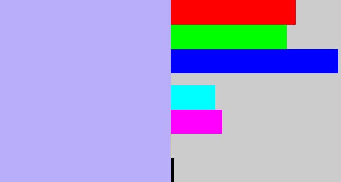 Hex color #b9aef9 - pale violet