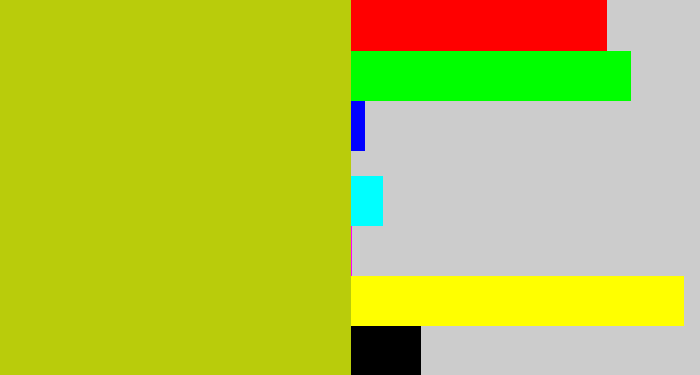 Hex color #b9cc0b - green/yellow