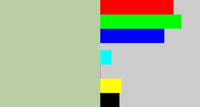 Hex color #b9cfa3 - light grey green