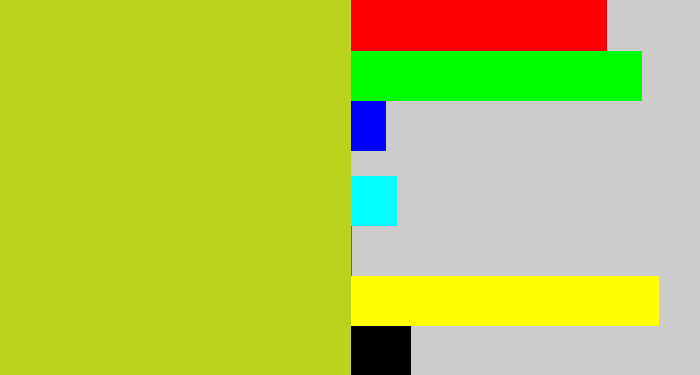 Hex color #b9d41a - yellowish green