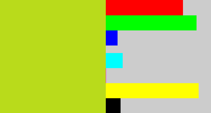 Hex color #b9db1b - yellowish green
