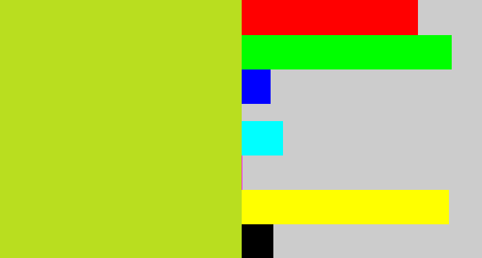 Hex color #b9de1f - yellowish green