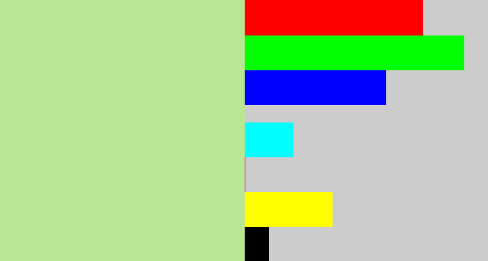 Hex color #b9e693 - light grey green