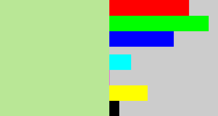 Hex color #b9e796 - light grey green