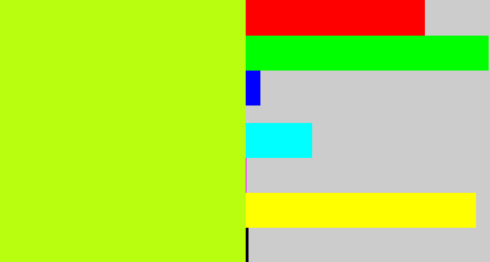 Hex color #b9fd0f - yellowgreen