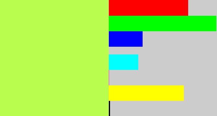 Hex color #b9fd4e - yellow/green