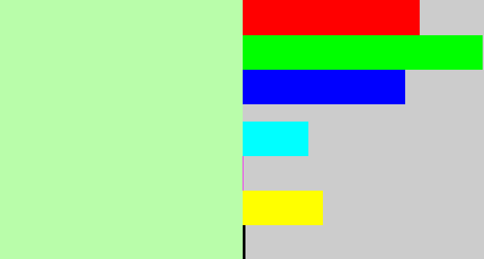 Hex color #b9fdaa - light pastel green