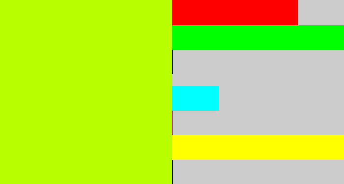 Hex color #b9fe00 - lemon green
