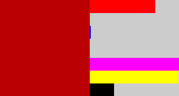 Hex color #ba0002 - darkish red
