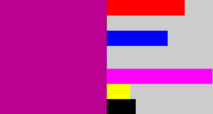 Hex color #ba0192 - barney purple