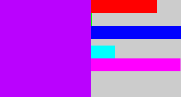 Hex color #ba02fe - bright purple