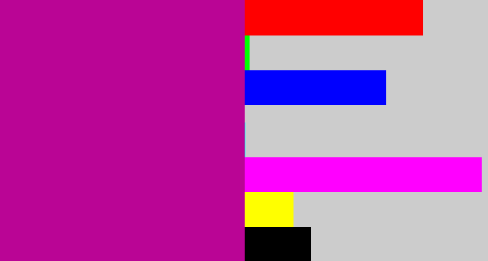 Hex color #ba0595 - barney purple