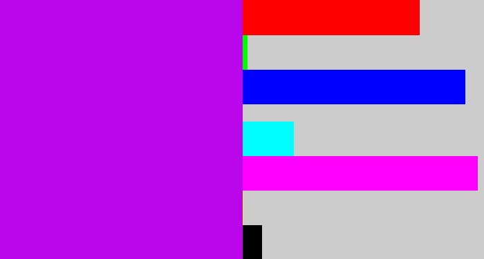 Hex color #ba06eb - vibrant purple