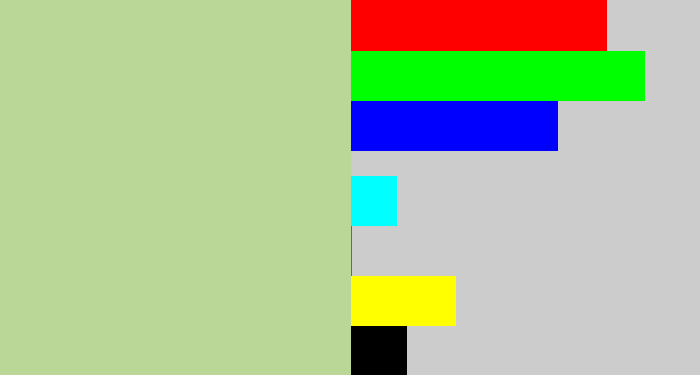 Hex color #bbd797 - light grey green