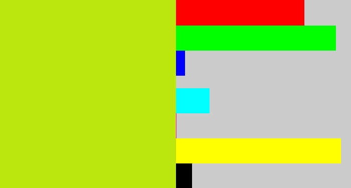 Hex color #bbe70d - yellowish green