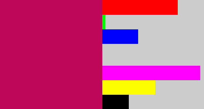 Hex color #bc075a - deep pink