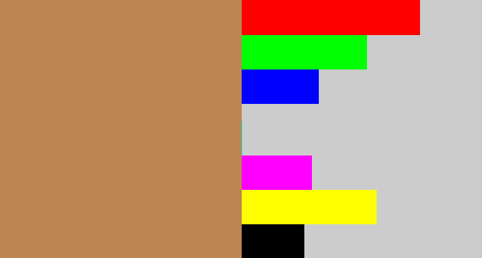 Hex color #bc8552 - dark tan