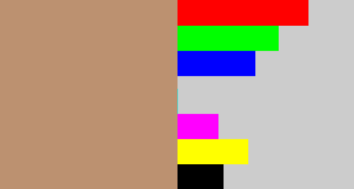 Hex color #bc9170 - pale brown