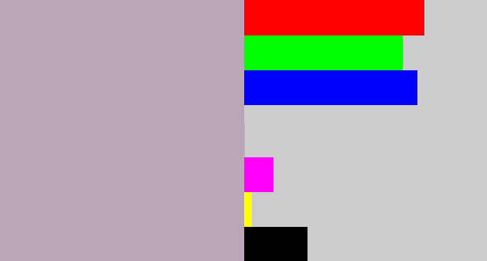 Hex color #bca6b6 - pinkish grey
