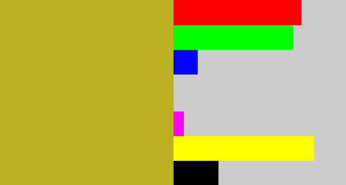 Hex color #bcb023 - puke yellow