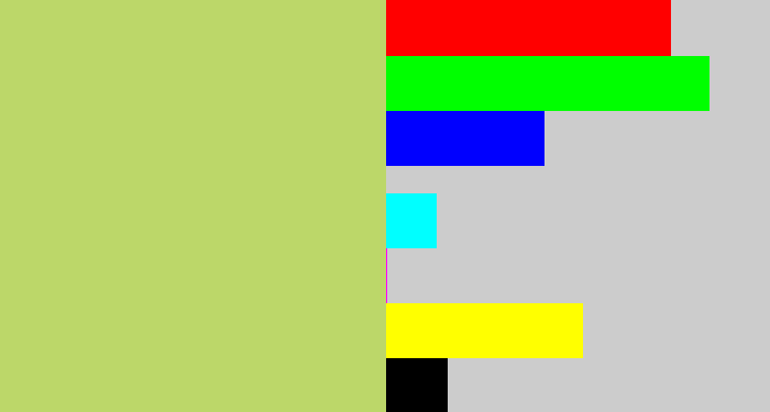 Hex color #bcd769 - greenish tan