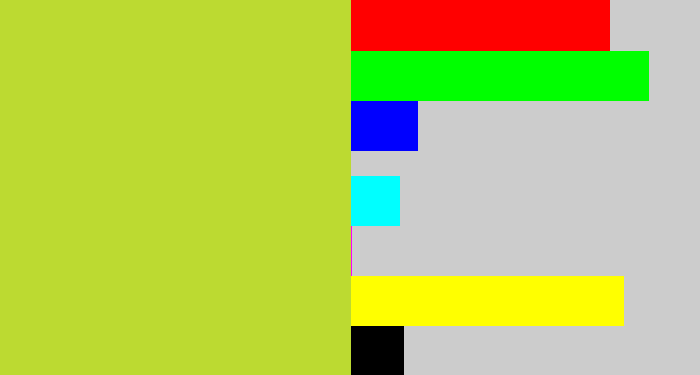 Hex color #bcda31 - sickly yellow