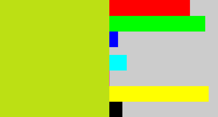 Hex color #bce014 - yellowish green