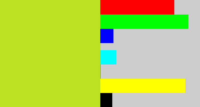 Hex color #bce122 - yellowy green