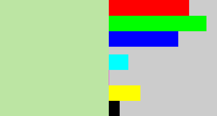 Hex color #bce5a3 - light grey green