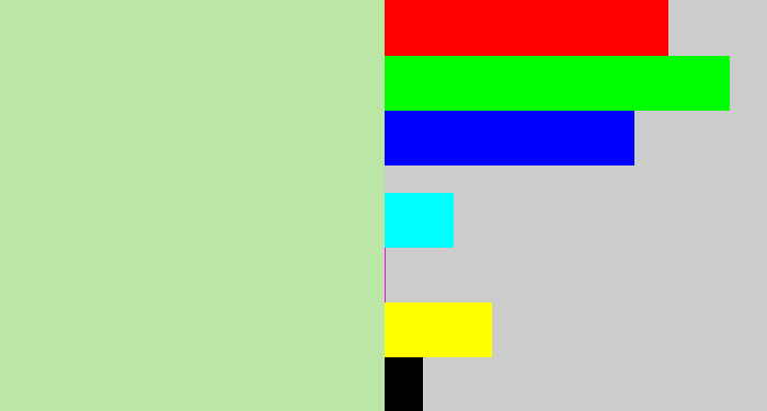 Hex color #bce6a5 - light grey green