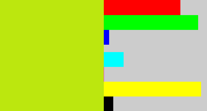 Hex color #bce70e - yellowish green