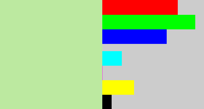 Hex color #bce9a0 - light grey green