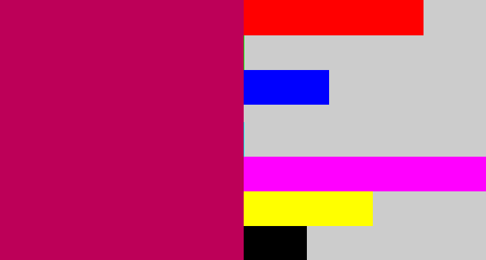 Hex color #bd0058 - deep pink