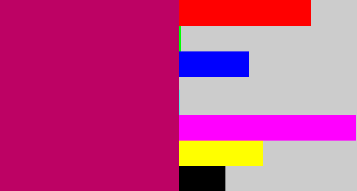 Hex color #bd0264 - deep pink