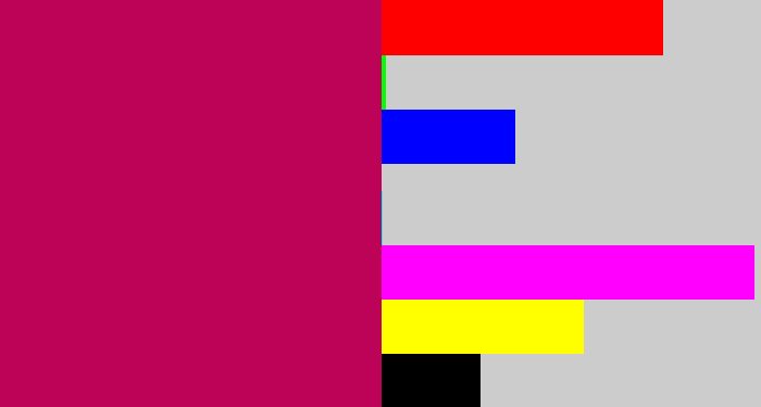 Hex color #bd0358 - deep pink