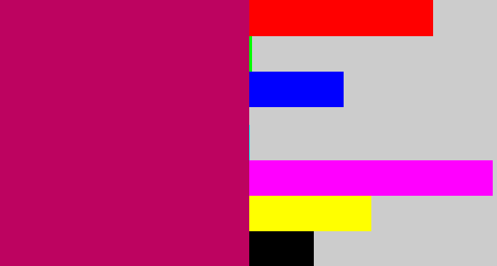 Hex color #bd0360 - deep pink