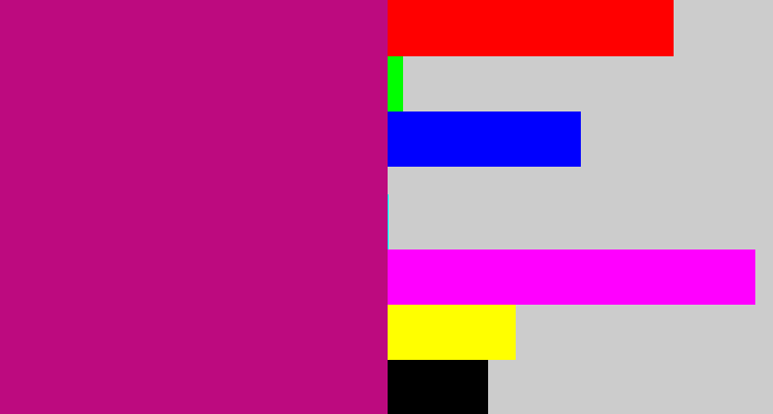 Hex color #bd0a7f - magenta