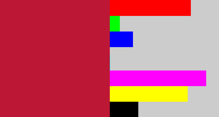 Hex color #bd1736 - rouge