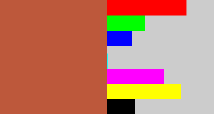 Hex color #bd583b - terra cotta