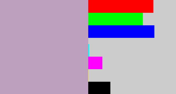 Hex color #bd9fbe - pinkish grey