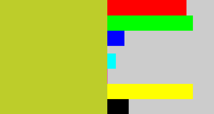 Hex color #bdcd2a - yellowish green