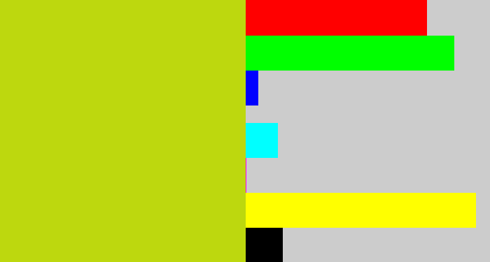 Hex color #bdd80e - green/yellow